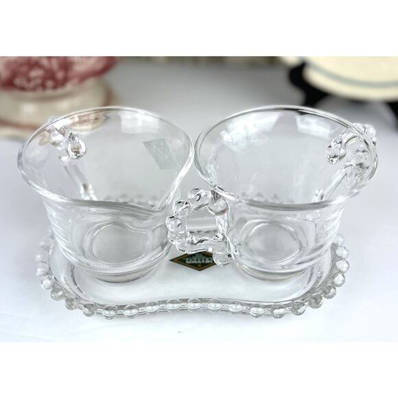 Chesterfield Clear Glass Sugar and Creamer Set with Tray, Godinger Silver Art Co - Picture 1 of 9